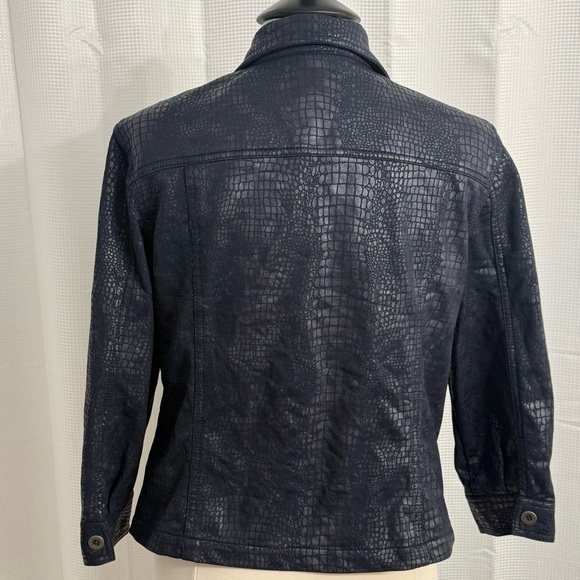 Ruby Rd. Women's Retro Moto  Style Snakeskin Jacket, Full Zipper, Navy, Size 12 - Picture 5 of 6
